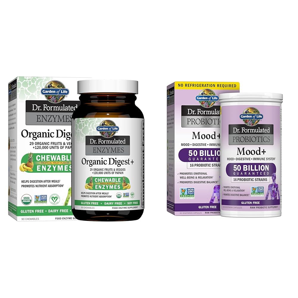 Livets have Dr. Formuleret fordøjelsesenzymer med Papain, Bromelain & Dr. Formuleret Probiotika Mood + Acidophilus probiotisk supplement