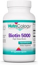 Nutricology Biotin 5000 Supplement - 5000mcg Biotin, Vitaminer for hår, hud og negle, Høj dosis, Vegetariske kapsler, Hypoallergen, Gluten Free - 60 Tæl