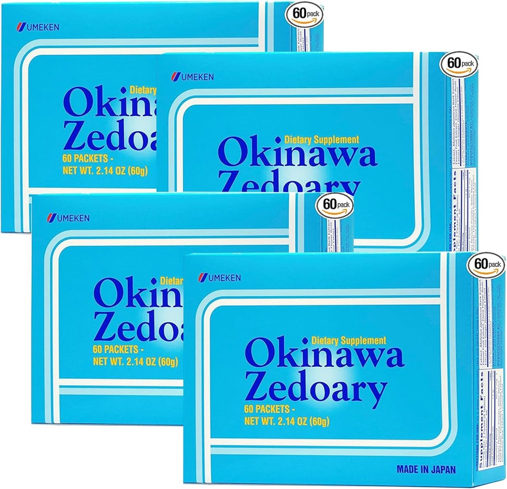 Umeken Okinawa Zedoary lilla og hvid gurkemeje med gurkemeje ekstrakt, Gut sundhed kosttilskud til kvinder og mænd, Zedoary rod, gurkemeje supplement, 60 greve, pakke med 4