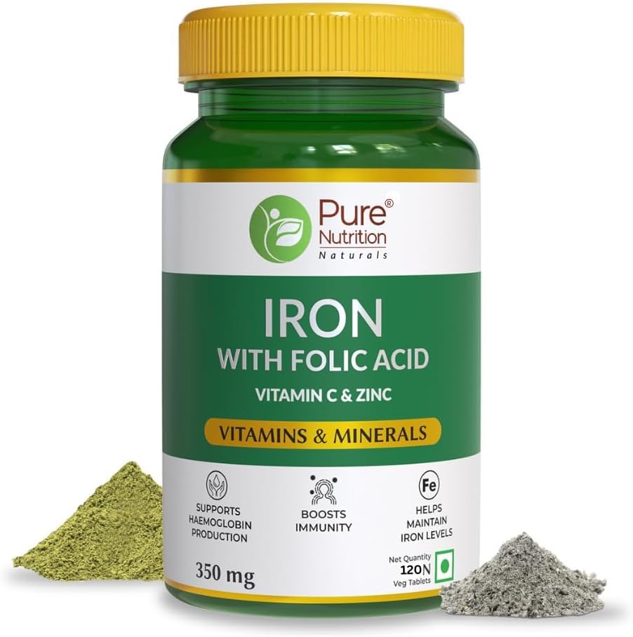 Jern folinsyre tillæg - 120 Veg tabletter med zink, C-vitamin & vitamin B12 til mænd & kvinder