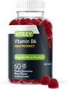 Viteey Vitamin B6 Gummies - Energi, Nerve & Mood Support - B6 Vitamin 100mg - Vegan, Gluten Free, GMO Free - 60 Greve