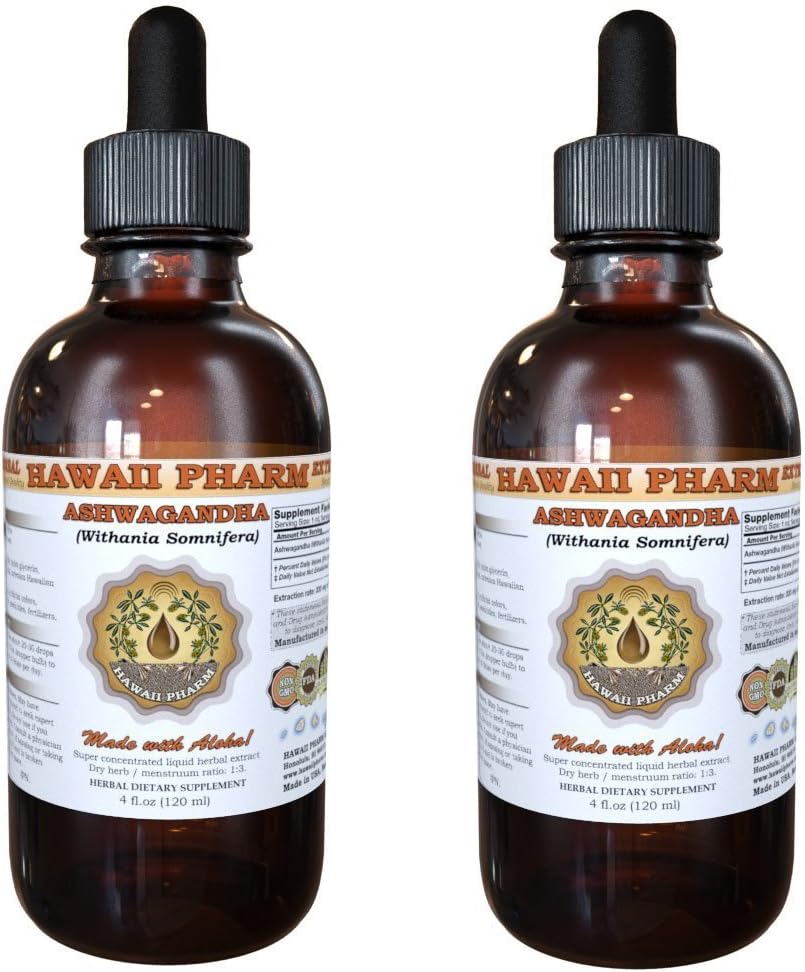 Ashwagandha Liquid Extract, Organic Ashwagandha (Witania Somnifera) Tørret Root Tinktur Supplement 2x4 oz