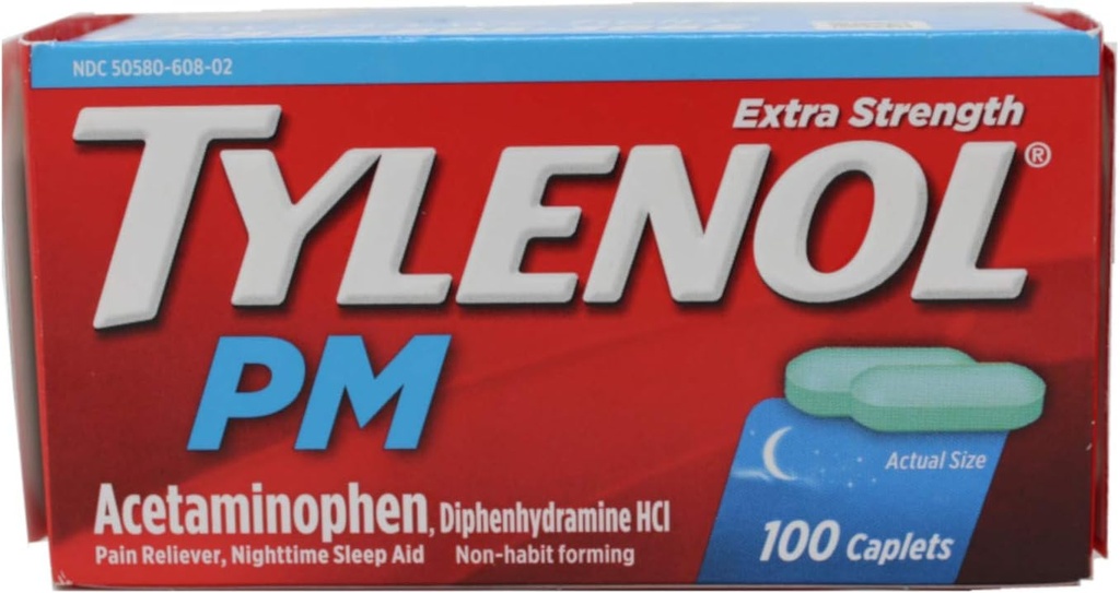 TYLENOL PM Extra Strength Pain Reliever / Nighttime Sleep Aid Caplets 100 ea