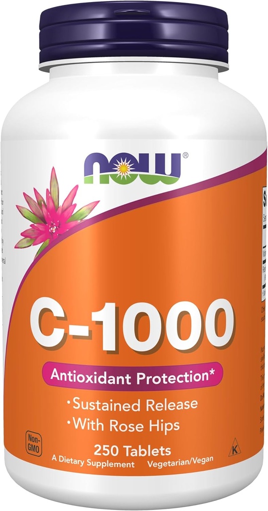 Nu fødevarer, C- 1000, Nu fødevarer Vitamin C- 1000 Vedvarende udgivelse med Rose Hips, 250 tabletter