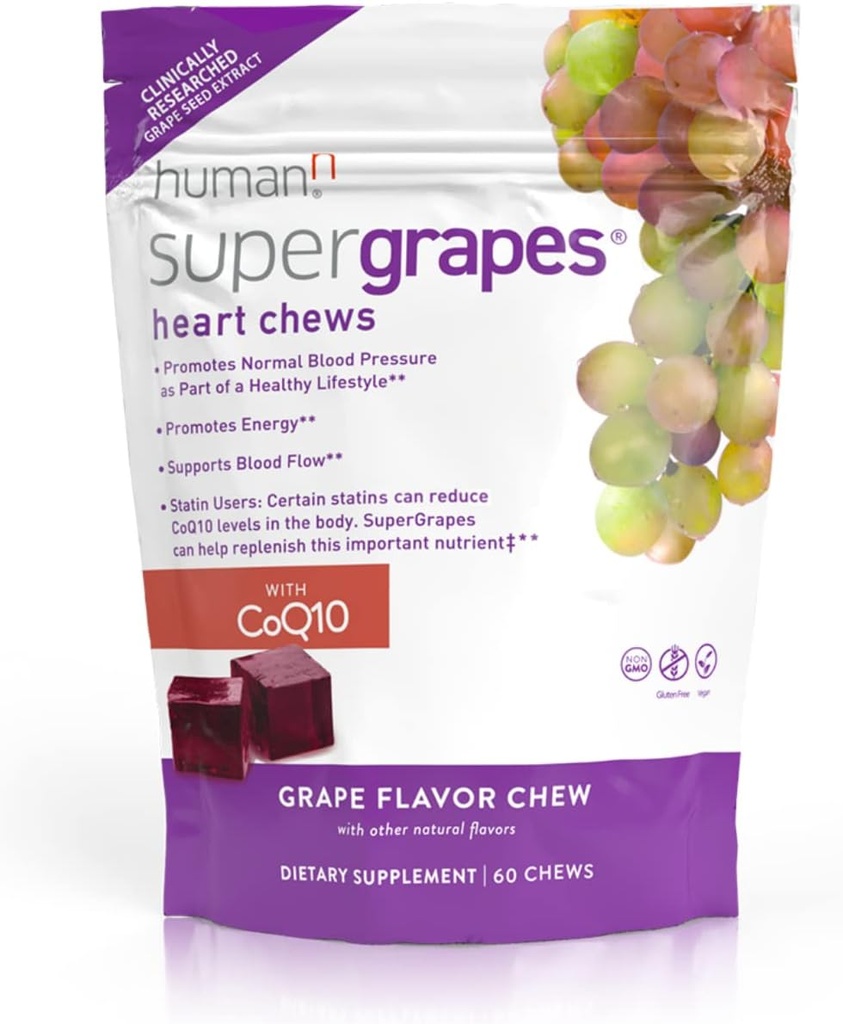 Humann SuperGrapes Chews Supplement - 100mg CoQ10 og Grape Seed Extract - fra The Makers of SuperBeets - Grape Flavor, 60 Greve
