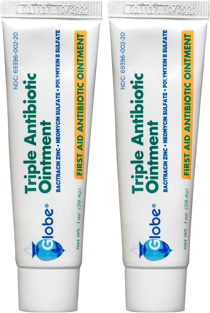 Globe Triple Antibiotic First Aid Salve, 1 oz (2-Pack) Førstehjælp Antibiotic Salve, 24-timers infektion beskyttelse, Sårpleje behandling for mindre skrabere, Burns og cuts