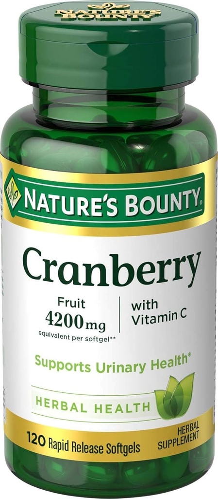 Nature 's Bounty Cranberry Fruit 4200 mg, Plus C-vitamin, 120Softgels..