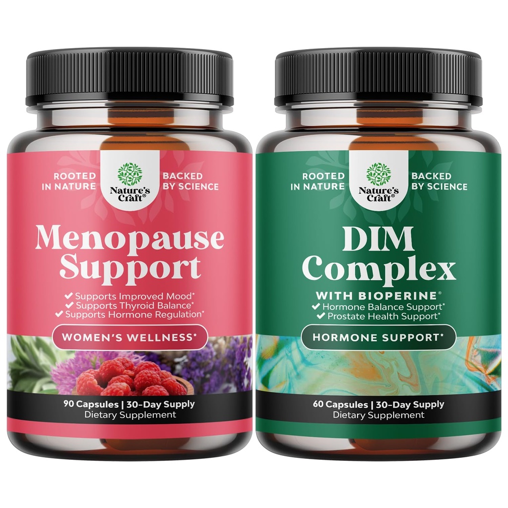 Bundle of Total Menopause Supplement - Hot Flashs Relief - Dong Quai Vitex Chaste Berry og Black Cohosh og Pure DIM med Bioperine - Diindolylmetan Testosteron Complex med Broccoli Florets