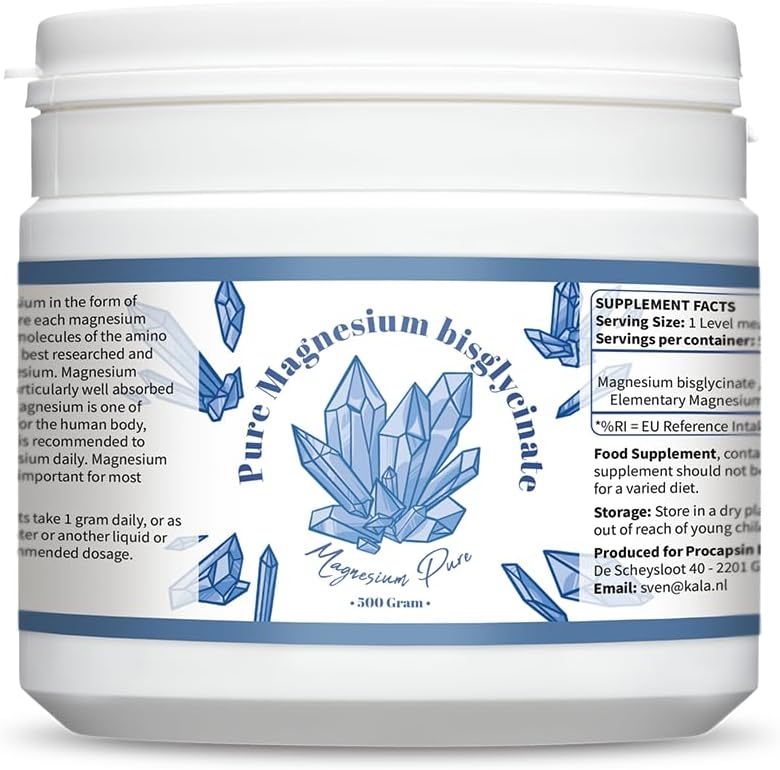 Pure Magnesium Bisglycinat Powder - Bisglycinat 200mg Elemental Magnesium per gram - uden mag. Stearat (500)