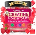 Creatin monohydrat Gummies for mænd og kvinder 120 CT - 5600mg af Creatin monohydrat per servering - Vegan, Sukker fri tyggetekerine monohydrat for muskel styrke, energi Boost Raspberry Flavor