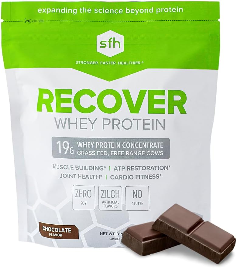 SFH Recover Whey Protein Powder (Chokolade) Great Tasting Grass Fed Whey for Post Workout Budd124; Alle naturlige Budd124; Ingen Soy, Ingen Gluten, Ingen RBST, Ingen Kunstig Artificiel Artificiel Artificiel Bag)