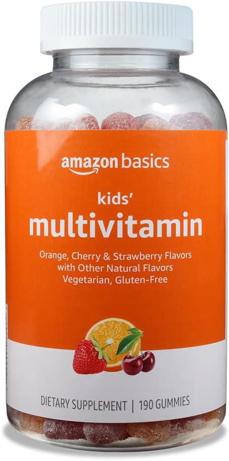 Basics Kids 'Multivitamin, 190 Gummies, Orange, Cherry & Strawberry (Tidligere Solimo)