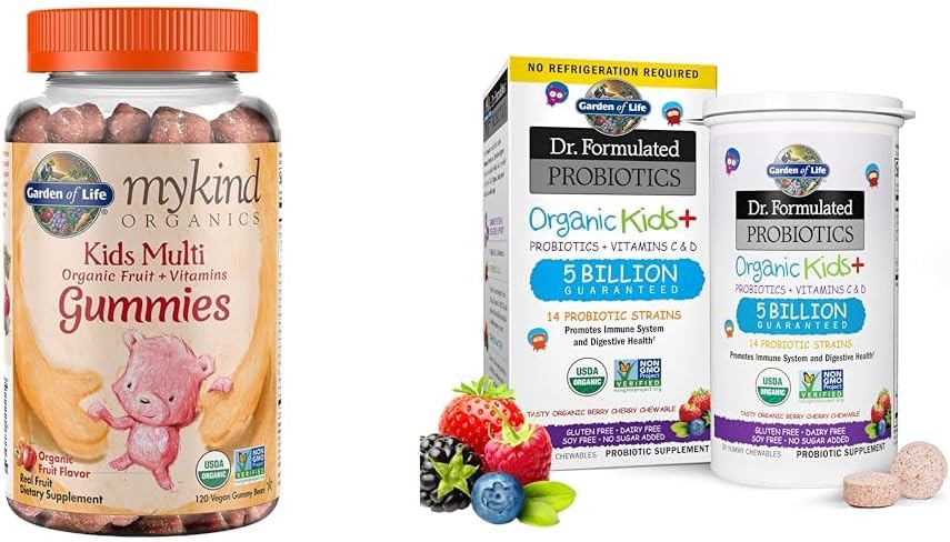 Livets have Organics Kids Gummy Vitamin - Frugt - Certificeret Organisk, Non- GMO & Vegan & Dr. Formulerede Probiotika Organiske Kids + Plus Vitamin C & D - Berry Cherry