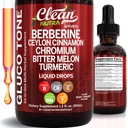 Clean Nutra Berberine med Ceylon Cinnamon Supplement Liquid Drops + Bitter Melon Extract, Glucomannan, Gymnema, Chrom, Gurmerisk, Organic Panax Ginseng, Moringa GLP-1 Support