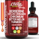 Clean Nutra Berberine with Ceylon Cinnamon Supplement Liquid Drops + Bitter Melon Extract, Glucomannan, Gymnema, Chromium, Turmeric, Organic Panax Ginseng, Moringa GLP-1 Support