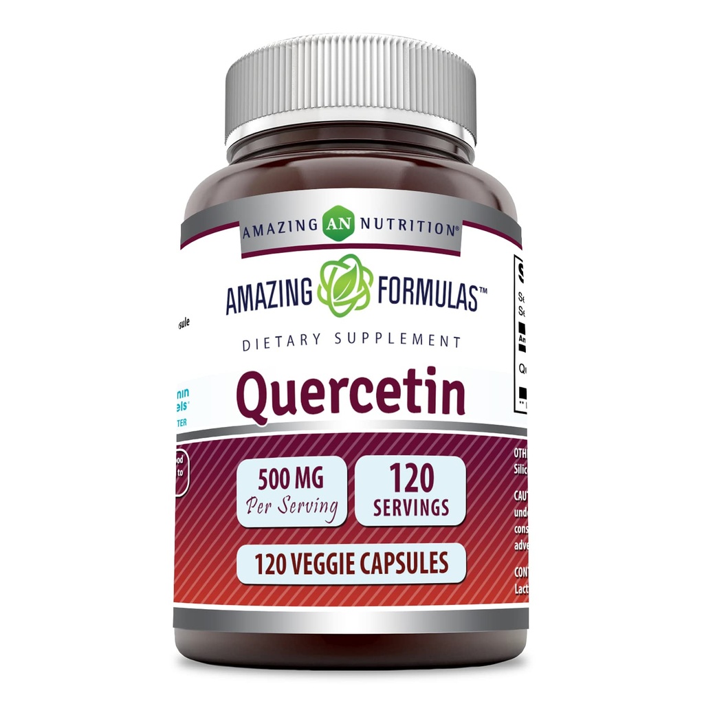 Amazing Formulas Quercetin 500mg 120 Veggie kapsler Supplement - Non- GMO - Gluten Free - Understøtter den samlede sundhed & velvære