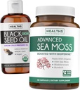 Black Seed Oil Liquid & Sea Moss (2-måneders forsyning) Sea & Seed Fusion Bundle - Black Seed Oil Liquid (16fl.oz) Premium Cold- Pressed Clack Cumin Seed Oil & Organic Irish Sea Moss med BioPerine - Vegan