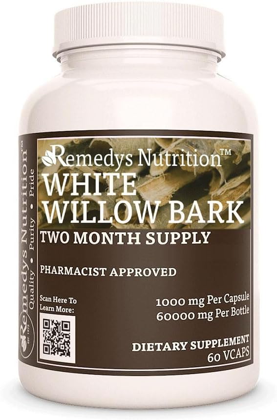 Remedy 's ernæring Hvid Willow Bark; 124; 1.000 mg, 60 Vegansk Kapsler Urtetøj Kosttilskud 124; Two Month Supply