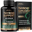 Thyreoideastøtte til kvinder - Selenium 200 mcg- 124; Astragalus - 124; Zink & Jod - 124; L- Tyrosine - 124; Adaptogen urter - 21- in-1 Antioxidant & immunforsvar - Made in USA - Vegan, Non- GMO, Lab Testet - 60 kapsler