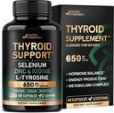 Thyreoideastøtte til kvinder - Selenium 200 mcg- 124; Astragalus - 124; Zink & Jod - 124; L- Tyrosine - 124; Adaptogen urter - 21- in-1 Antioxidant & immunforsvar - Made in USA - Vegan, Non- GMO, Lab Testet - 60 kapsler