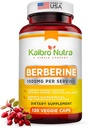 Kaibro Nutra Berberine Supplement 1000mg, Berberine HCL til immunsystemet, Glucose Support, Circulatory & Gastrointestinal Health, Vegan & Gluten- Free, 120 Kapsler