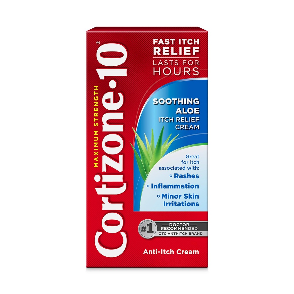 Kortison- 10 Maksimal styrke Lindrende Aloe Itch Relief Cream, 1% Hydrocortison, Fast- Action- Action-, Anti- Itch Cream for Bug Bites, Udslæt, Eksem, Psoriasis, Poison Ivy, Oak, Sumac & Mere, 1 oz