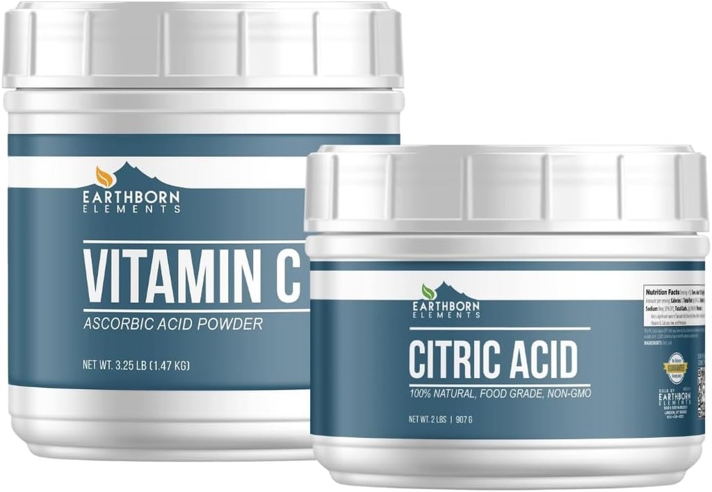 Earthborn Elements Vitamin C og Citronsyre Bundle, Forskellige størrelser, Fødevaresikkerhed, Konserveringsmidler & Kosttilskud