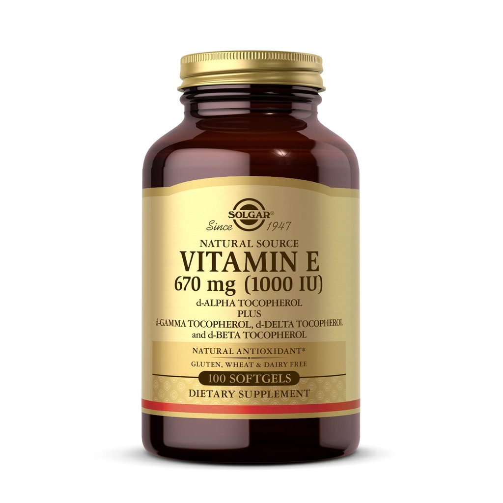 Solgar E-vitamin 670 mg (1000 IE), 100 blandede softgels - Natural Antioxidant, Hud & Immunsystem Support - Naturligt-sourced vitamin E - Gluten Free, Dairy Free - 100 Servere