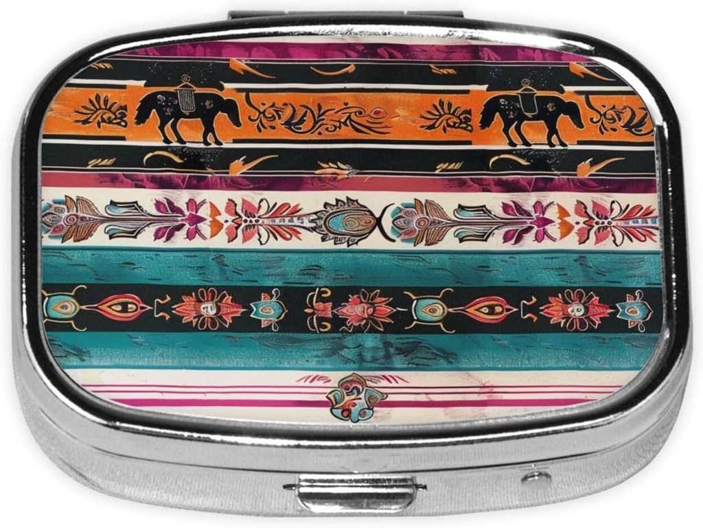 Horse Print Printed Square Pill Organizer med 2 afdelinger, Portable Mini Pill Box Pill sag for medicin, Vitamin, Fiskeolie, Kosttilskud