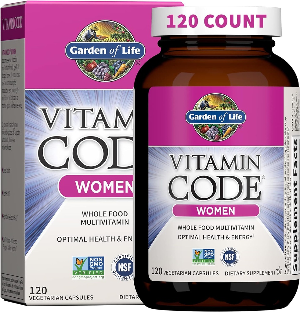Garden of Life Multivitamin for Women, Vitamin Code Women's Multi - Whole Food Womens Multi Vitamins, Iron, Folate not Folic Acid, Vitamin A and Probiotics for Womens Energy, 120 Vegetarian Capsules