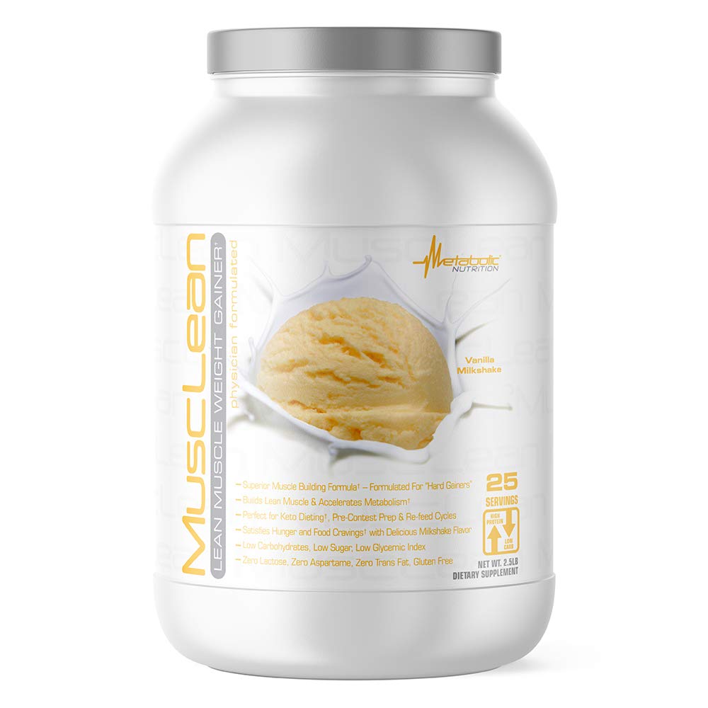 Metabolisk Nutrition - Mussren - Milkshake Vægt Gainer, Whey High Protein Meal Erstatning, Vedligeholdelse Nutrition, Lav Carb, Keto Diet, fordøjelige enzymer, Vanilla, 2,5 Pound (25 ser)