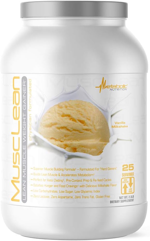 Metabolisk Nutrition - Mussren - Milkshake Vægt Gainer, Whey High Protein Meal Erstatning, Vedligeholdelse Nutrition, Lav Carb, Keto Diet, fordøjelige enzymer, Vanilla, 2,5 Pound (25 ser)