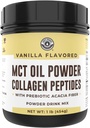 Keto MCT Oil Powder + Collagen + Prebiotic Acacia Fiber, Vanilla Flavor, 16oz. MCT Oil Powder fra Coconuts. Græs Fed Collagen, Perfekt til Keto, 0 Net Carb, Stevia, Erythritol, Pulveriseret Drik