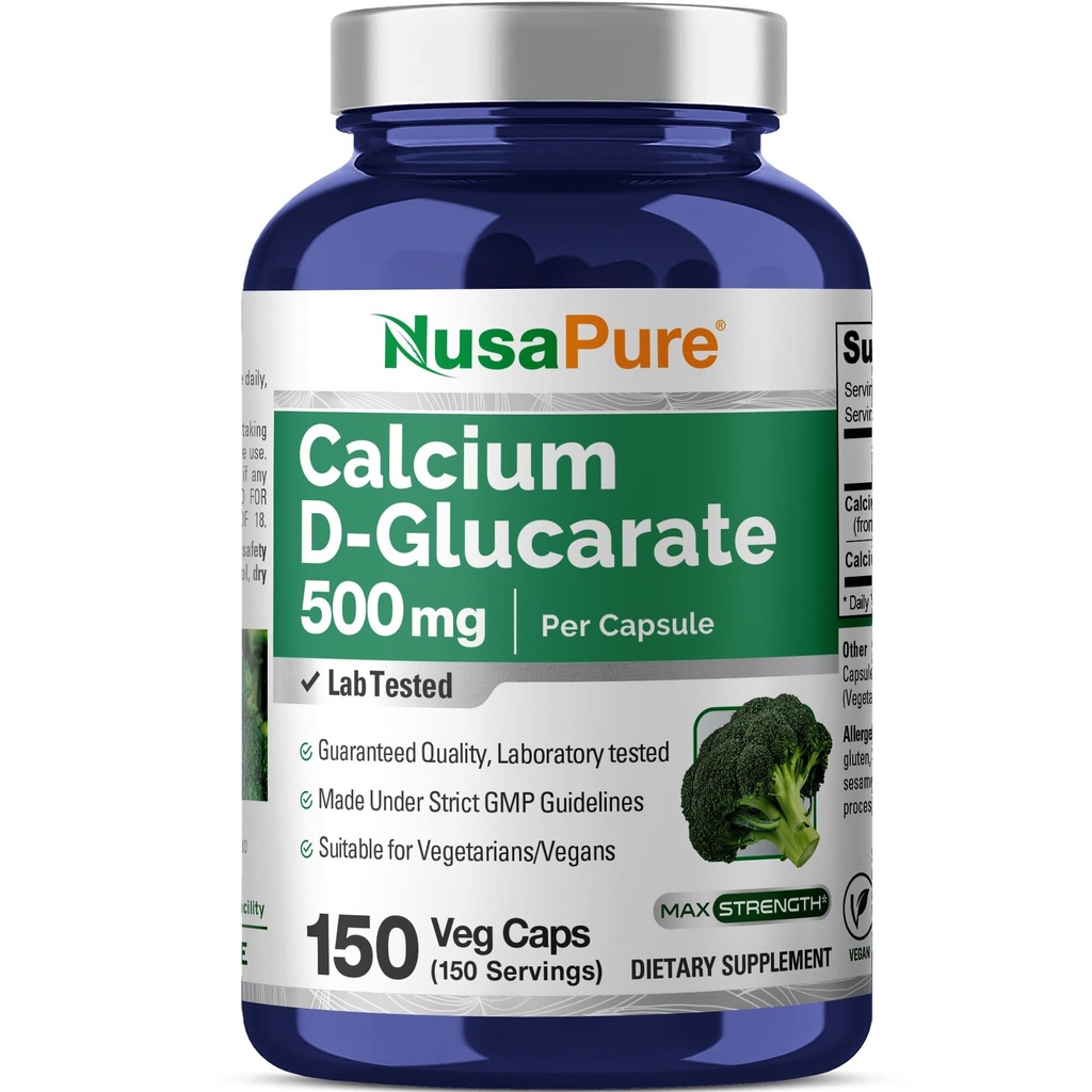 NusaPure Calcium D- glucarat 500 mg 150 Veggie Caps, Vegan, Non- GMO, Gluten- Free