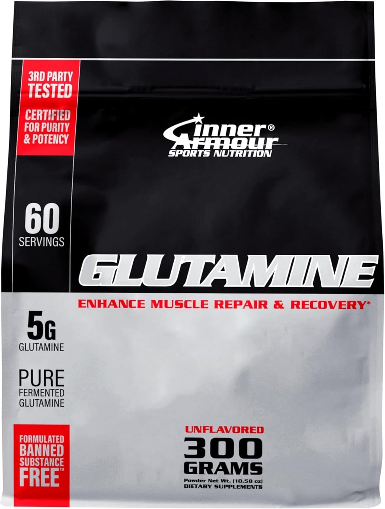 Pure Glutamin Powder - Post Workout Inddrivelse - Muscle Growth - Immunsystemet funktion - Hurtig opløsning, Flavor- fri, Vegan- Friendly Fitness Supplement - 300 gr eller 60 Servering