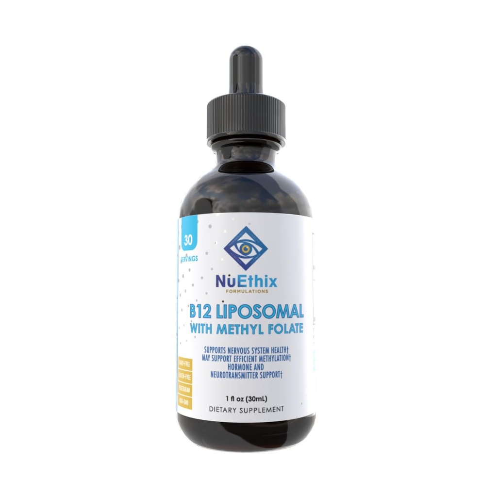 NuEthix Formuleringer B12 Liposomal med methylfolat Kosttilskud, Bioaktive B Vitaminer til støtte for en optimal metabolisme, 1 Fluid Ounce, 30 Servere