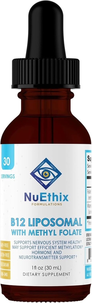 NuEthix Formuleringer B12 Liposomal med methylfolat Kosttilskud, Bioaktive B Vitaminer til støtte for en optimal metabolisme, 1 Fluid Ounce, 30 Servere