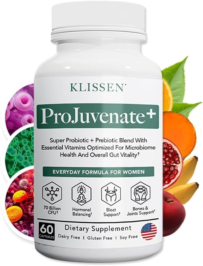 Projuvenat + Probiotisk vægthåndtering for kvinder, understøtter Gut & fordøjelsessygdomme, hjælper med lejlighedsvis blodning, sund metabolisme og immunforsvar, 70 milliarder CFU & Prebiotika (60 Tæl)