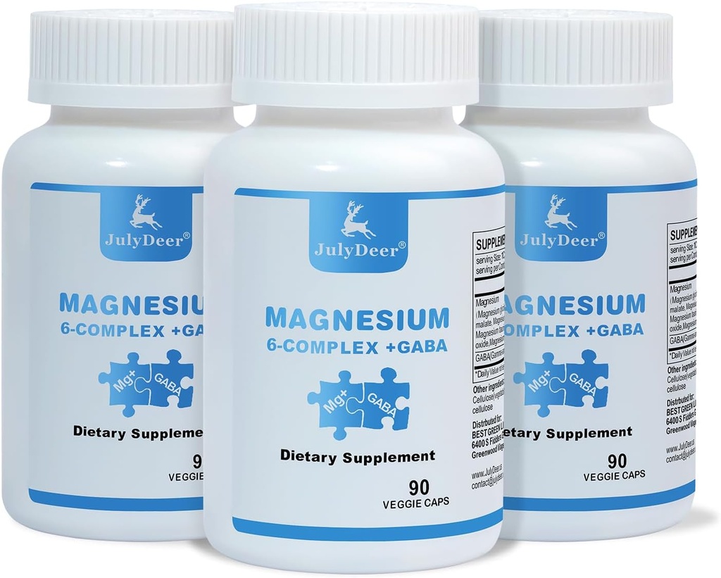3 flasker Sixfold Magnesium Complex; 350mg Magnesium Glycinat, Malat, Citrat, Taurine, Oxide, L- threonat til Muskler, Nerves, & Energy, GABA Sleep Support; High Absorption; 124; Vegan