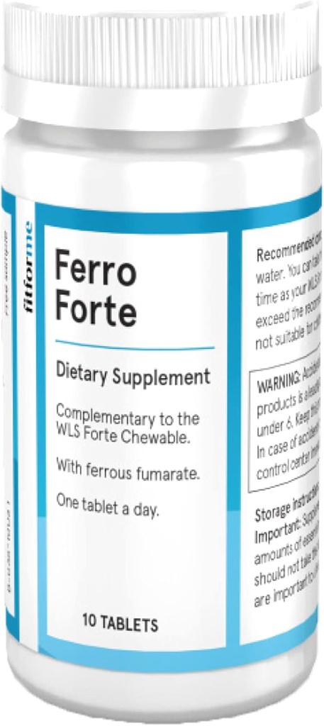 FitForMe Bariatric Multivitaminer jerntilskud Efter Gastric bypass - En om dagen Ferro Forte Tablet - 10 dages levering af Ferrojern (Iron Booster til Forte Chewable)