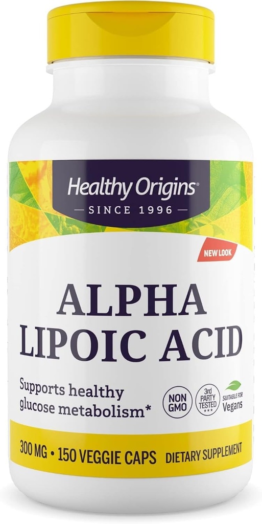 Sund oprindelse Alpha Lipoinsyre, 300 mg - Alpha Liposyretilskud - Antioxidant Support - Gluten- Free Supplement - 150 Veggie kapsler