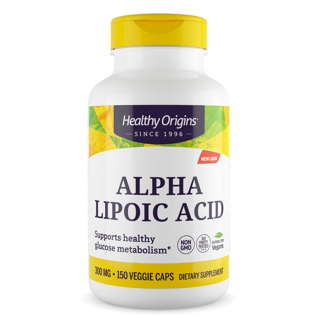 Sund oprindelse Alpha Lipoinsyre, 300 mg - Alpha Liposyretilskud - Antioxidant Support - Gluten- Free Supplement - 150 Veggie kapsler