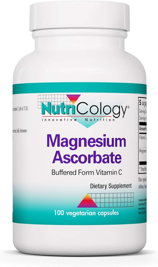 Nutricology Magnesium Ascorbat Supplement - 1000mg Buffered C-vitamin, immunforsvar, Magnesiumpulver, Vegetariske kapsler - 100 Tæl