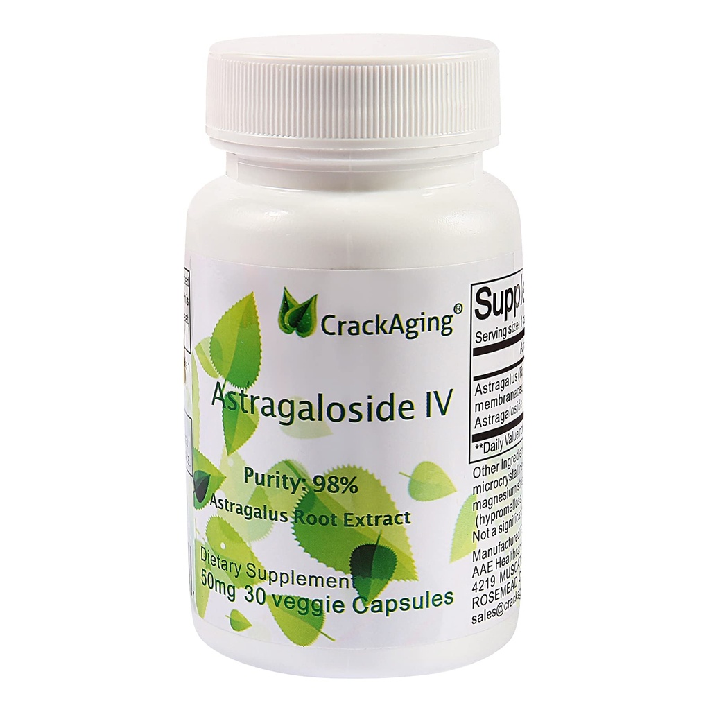 Crackaging- Super- Absorption Astragalosid IV 98% 50mg 30 Capsule Anti- Aging DNA Cell Telomere Astragalus Root Kosttilskud