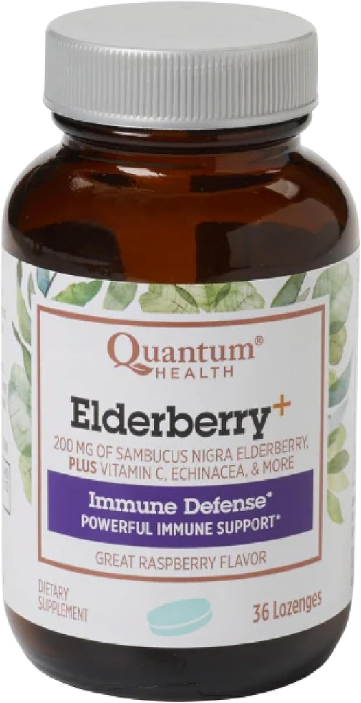 Quantum Health Elderberry + Lozenges • 124; Hindbær • 124; Giver kraftfuld immunforsvar • 124; Formuleret med Echinacea og C-vitamin • 124; 36 Tæl