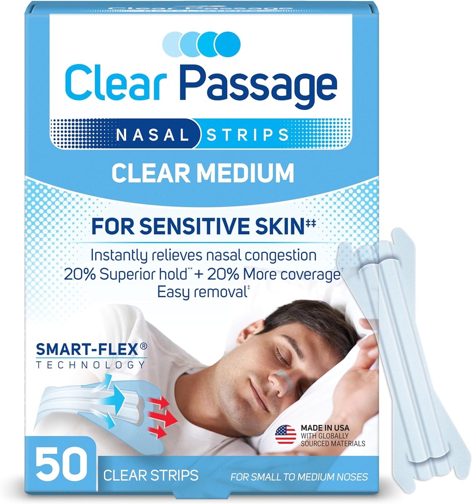 Nasal Strips Medium, Clear, 50 ct against 124; Works Straks at forbedre søvn, Reducere snorken, & Relieve Nasal Congestion På grund af Colds & Allergier