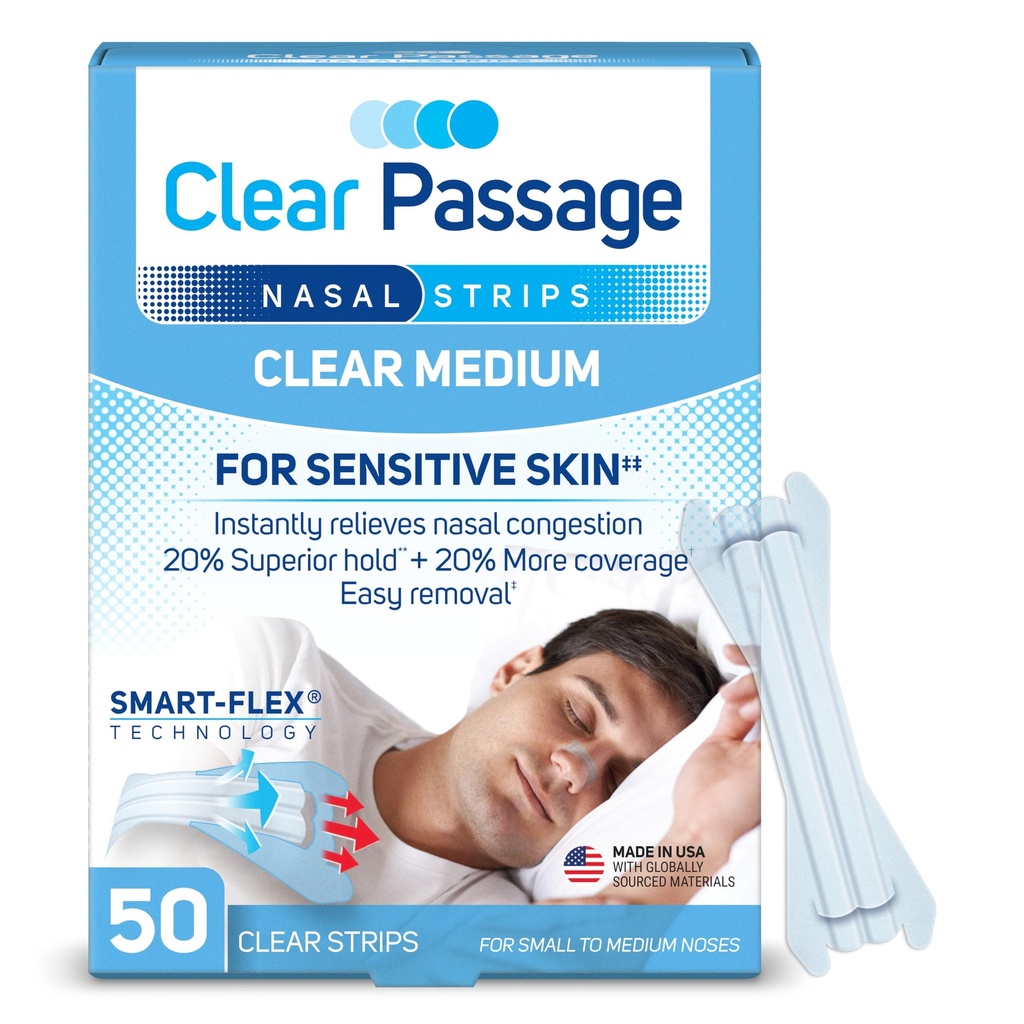 Nasal Strips Medium, Clear, 50 ct against 124; Works Straks at forbedre søvn, Reducere snorken, & Relieve Nasal Congestion På grund af Colds & Allergier