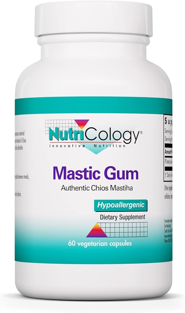Nutricology Mastisk Gum Kosttilskud - Autentiske Chios Matisha, GI Sundhed, Hypoallergen, Vegetariske Kapsler, Gluten Free - 60 Greve