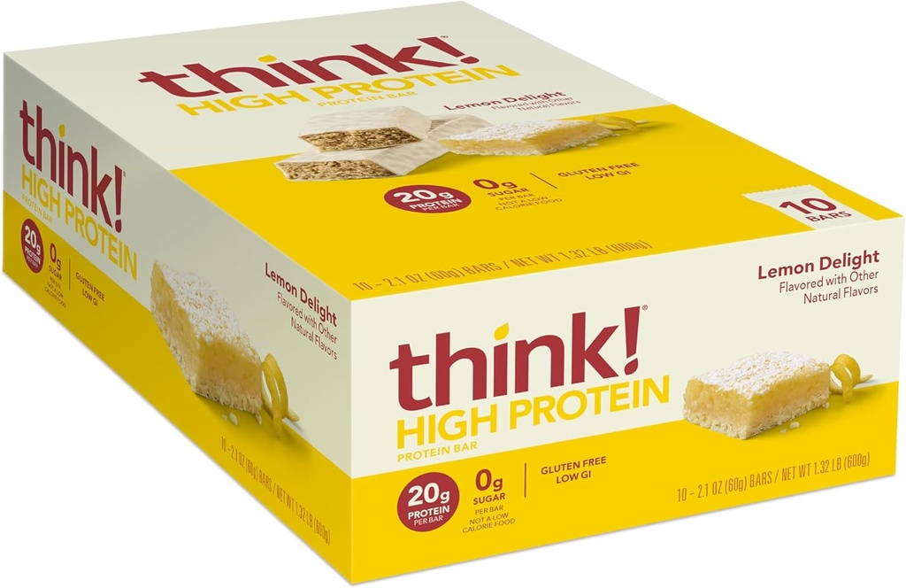 Tænk! Protein Bars, High Protein Snacks, Gluten Free, Kosher Friendly, Lemon Delight, Nutrition Bars, 2.1 Oz per Bar, 10 Greve (Packaging May Vary)