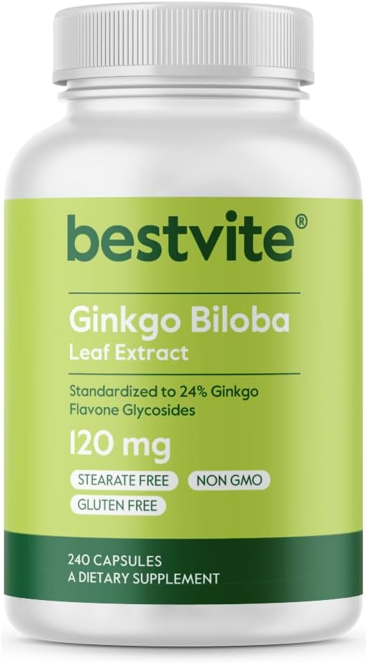 BESTVITE Ginkgo Biloba 120mg (240 Capsules) - No Stearates - Non GMO - Gluten Free - standardized to 24% Ginkgo Flavone Glycosides